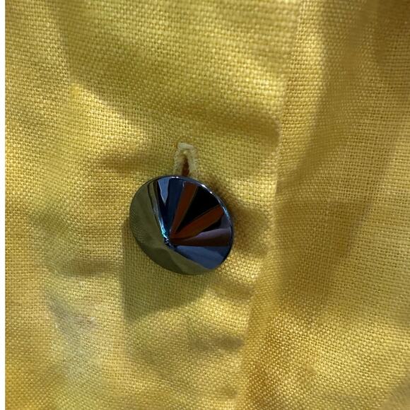 Vintage Bright Yellow 100% Linen Asymmetrical Button Blazer Peter Pan Collar - Picture 5 of 9